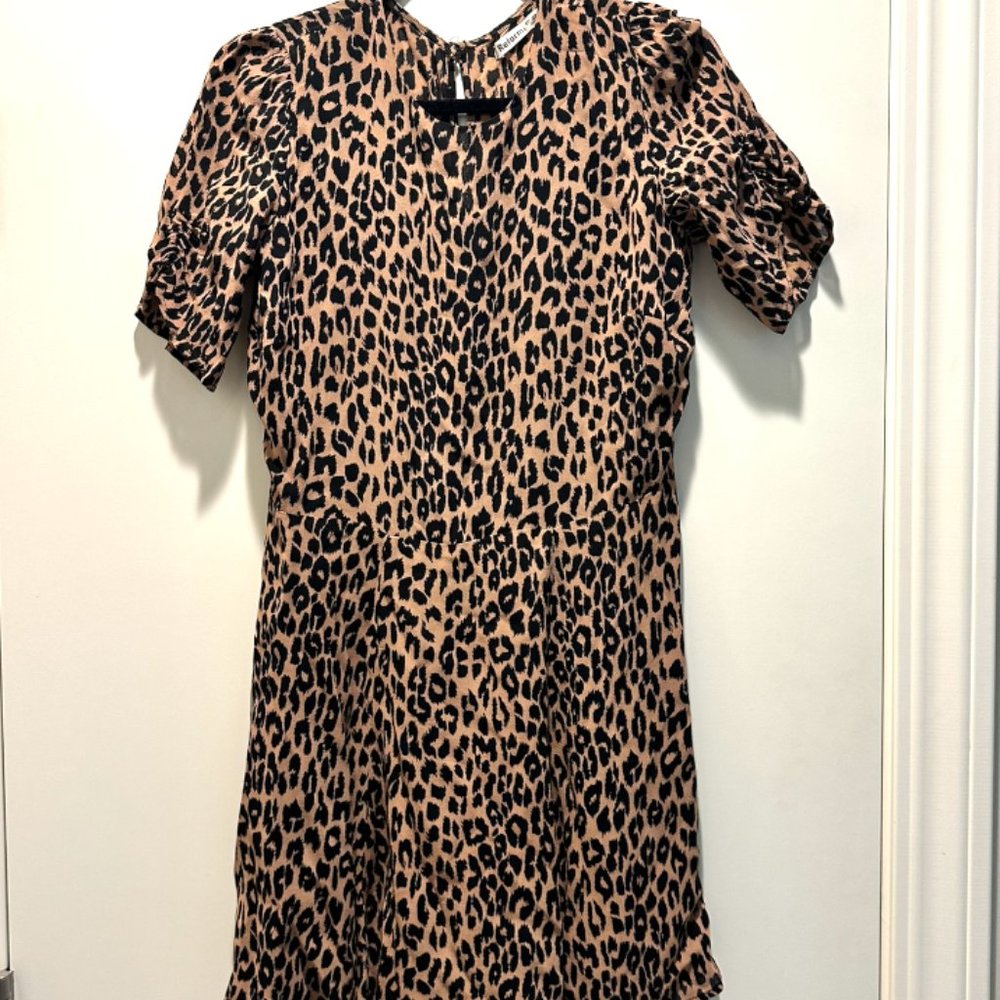 Reformation Gracie Mini Dress Cheetah Short Sleeve Size 10
